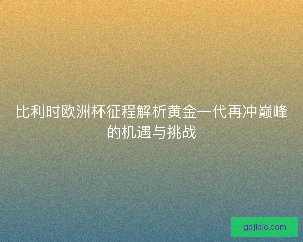 比利时欧洲杯征程解析黄金一代再冲巅峰的机遇与挑战